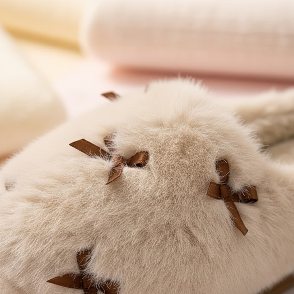 Cozy Beige Bow Slippers