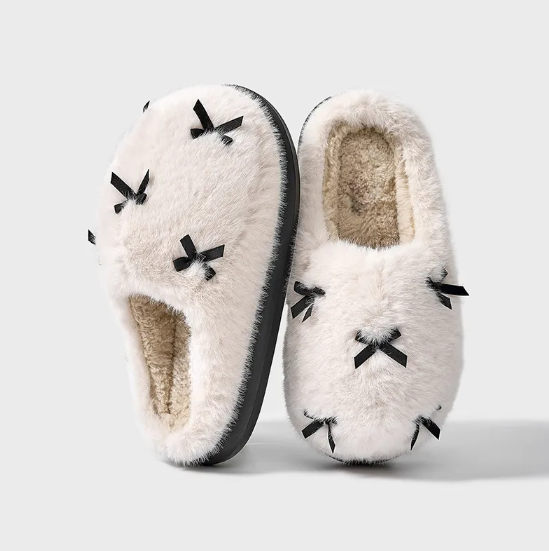 Cozy White Bow Slippers