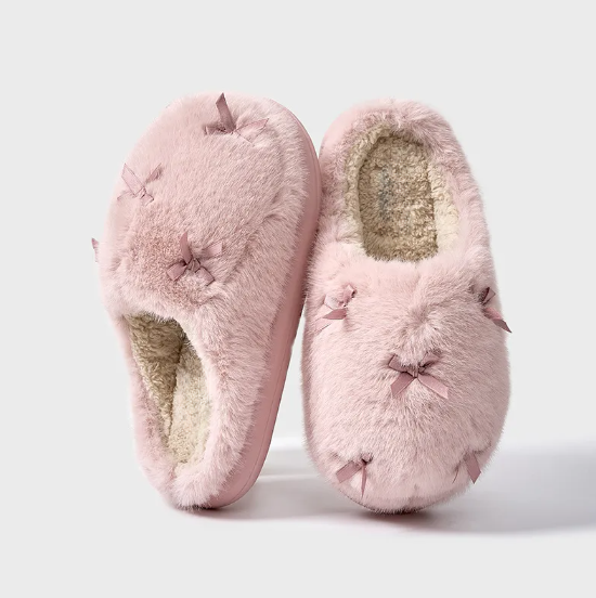 Cozy Pink Bow Slippers