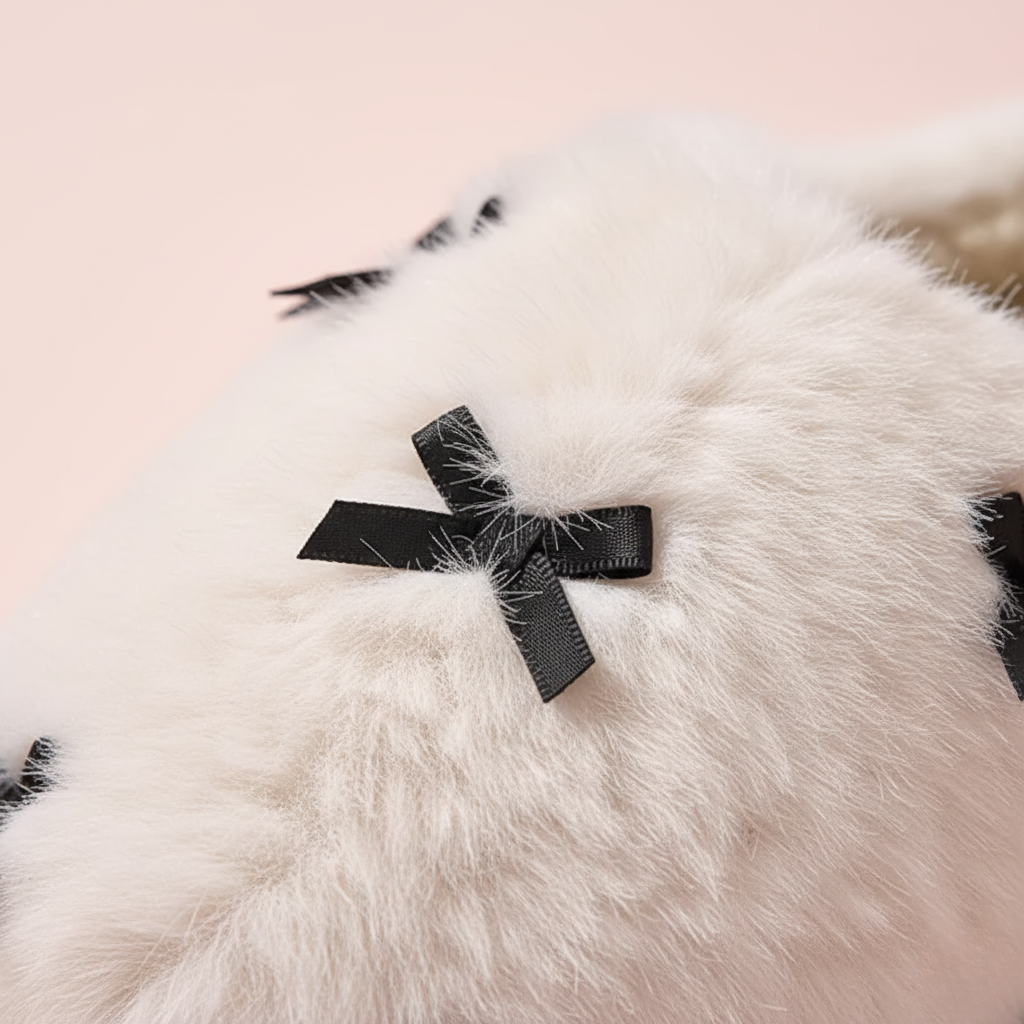 Cozy White Bow Slippers